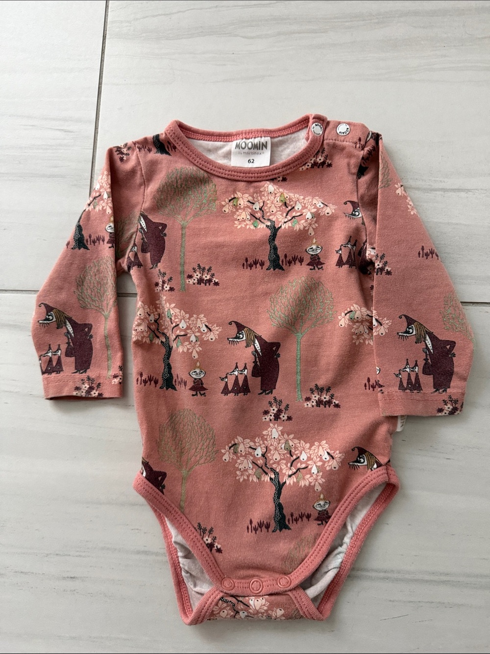 Moomin Characters  One Piece Long Sleeved 100% Soft Cotton Bodysuit Size 62 cm